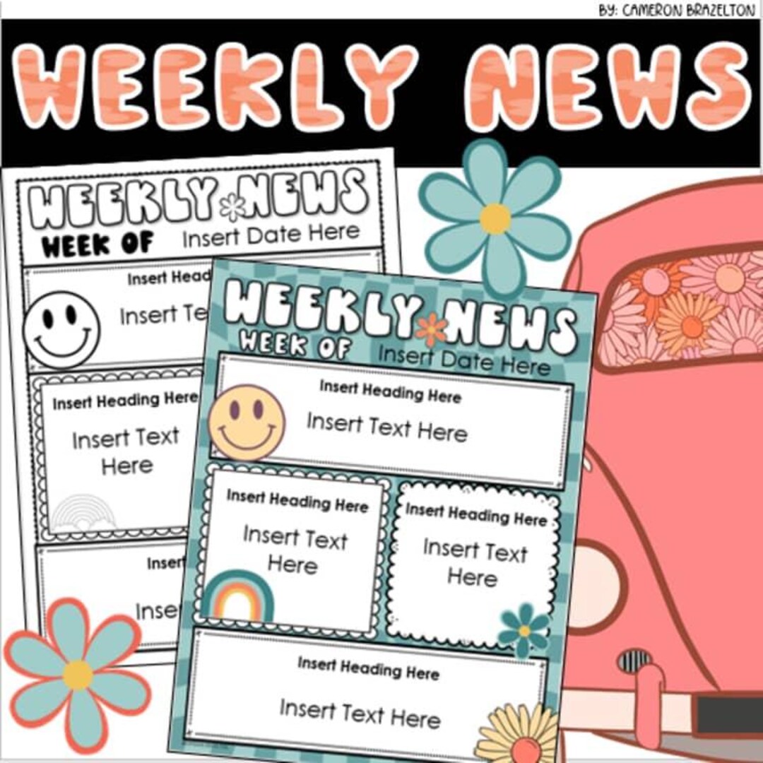 Weekly Newsletter Template Editable Groovy Retro Vibes Theme INSTANT ...