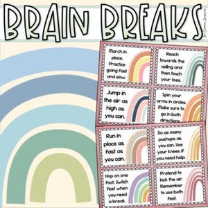 Brain Breaks Movement Cards Boho Modern Rainbow Theme INSTANT DOWNLOAD