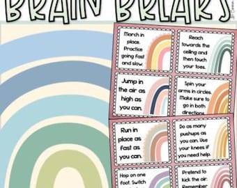 Tarjetas de movimiento Brain Breaks con temática bohemia y arcoíris moderna. DESCARGA INSTANTÁNEA.