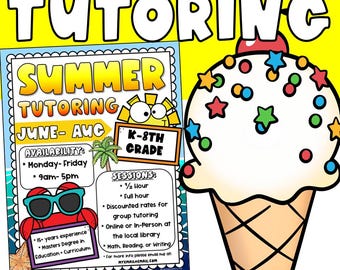 Editable Summer and After School Tutoring Flyer Template for Teachers INSTANT DOWNLOAD