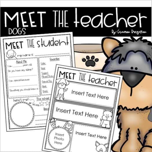 Meet the Teacher Editable Handout Back to School All About Me Dog Theme INSTANT DOWNLOAD