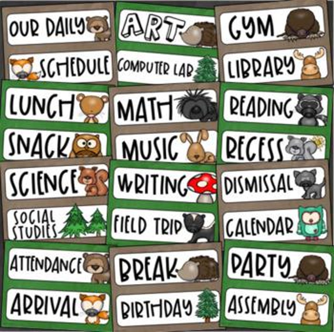 Daily Classroom Schedule Agenda Cards Woodland Animals Forest Theme ...