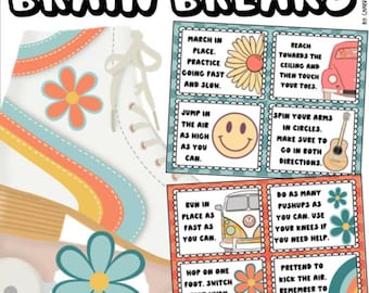 Tarjetas de movimiento Brain Breaks con tema retro y geniales. DESCARGA INSTANTÁNEA.