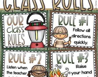 Classroom Rules Posters EDITABLE Back to School Camping Camp Out Theme INSTANT DOWNLOAD