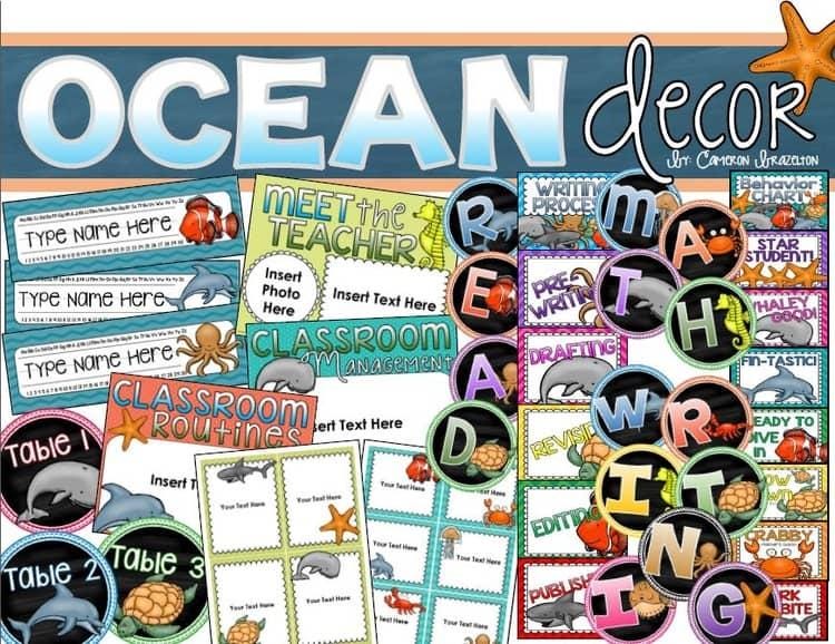 Ocean Underwater Theme Classroom Decor Bundle (Behavior Chart, Name Plates) INSTANT DOWNLOAD