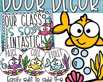 Back to School Door Decorations Bulletin Board Display Fish Theme EDITABLE INSTANT DOWNLOAD