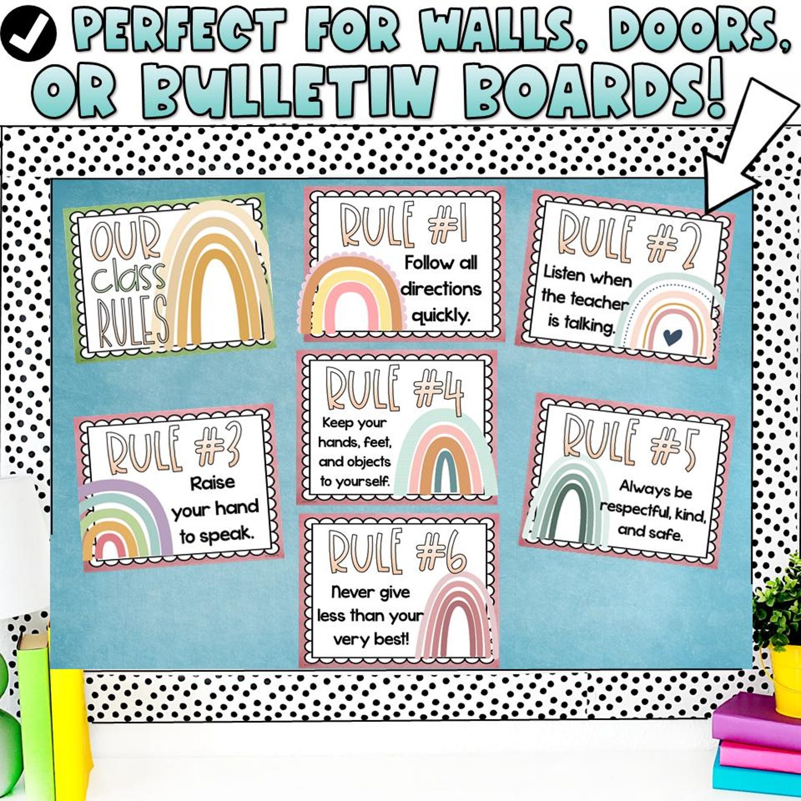 Classroom Rules Posters EDITABLE Back to School Boho Modern Rainbow ...