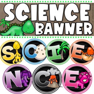 Science Banner Dinosaur Dino Theme | Classroom Decor & Bulletin Board Heading Printable PDF INSTANT DOWNLOAD