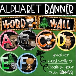 Word Wall Headers Alphabet Banner Posters Signs Woodland Animals Forest Theme INSTANT DOWNLOAD