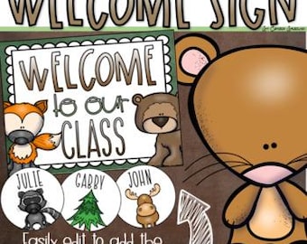 Welcome To Our Classroom Door Sign Display Woodland Animals Theme Editable INSTANT DOWNLOAD