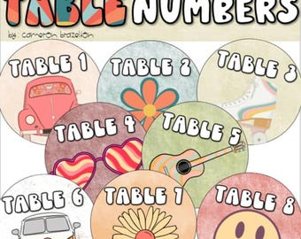 Table Numbers Signs Groovy Retro Vibes Theme Classroom Decor INSTANT DOWNLOAD