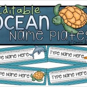 Name Tags Plates Desk Labels Ocean Underwater Theme Editable INSTANT DOWNLOAD