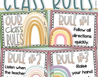 Classroom Rules Posters EDITABLE Back to School Boho Modern Rainbow Theme INSTANT DOWNLOAD
