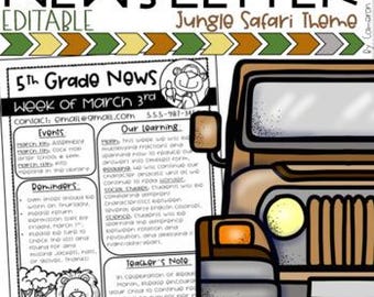 Weekly Classroom Newsletter Template Jungle Safari Theme EDITABLE INSTANT DOWNLOAD