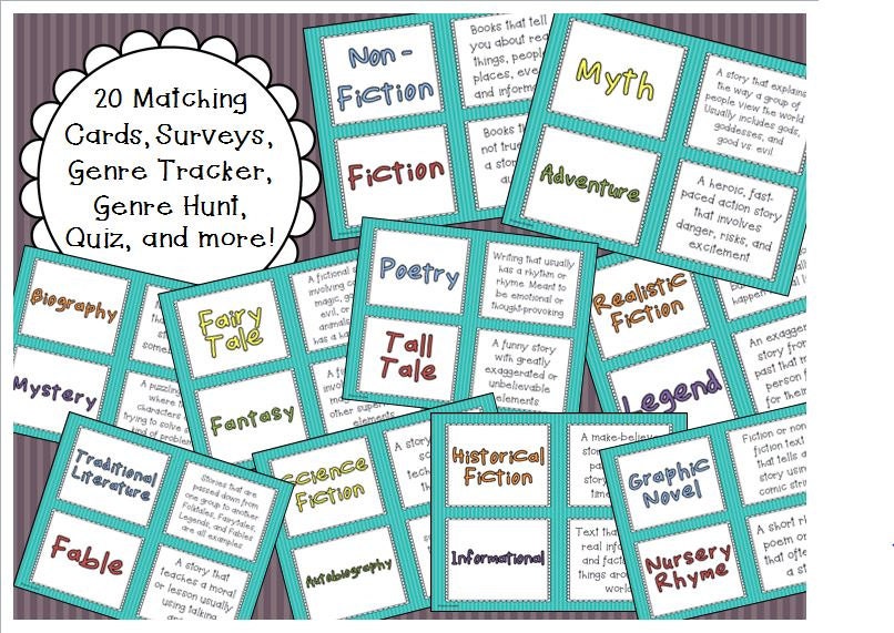 Reading Genre Activities matching Game, Surveys, Quiz, Book Review Etsy