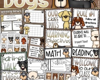 Dog Theme Classroom Management Decor Bundle (Posters, Rules, Newsletters) INSTANT DOWNLOAD