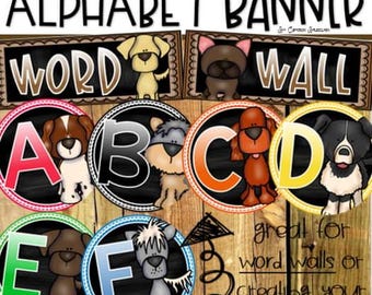 En-têtes de mur de mots, alphabet, bannière, affiches, panneaux, thème chien, téléchargement immédiat