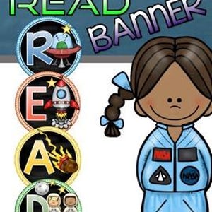 Reading Banner Classroom Decoration Bulletin Board Outer Space Theme INSTANT DOWNLOAD