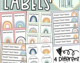 Boho Modern Muted Rainbow Classroom Labels Decorations EDITABLE PowerPoint INSTANT DOWNLOAD
