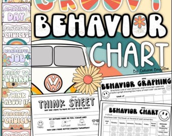 Gráfico de clipes de comportamento Groovy Retro Vibes para gerenciamento de sala de aula DOWNLOAD INSTANTÂNEO