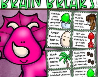 Brain Breaks Movement Cards Dinosaur Dino Theme INSTANT DOWNLOAD