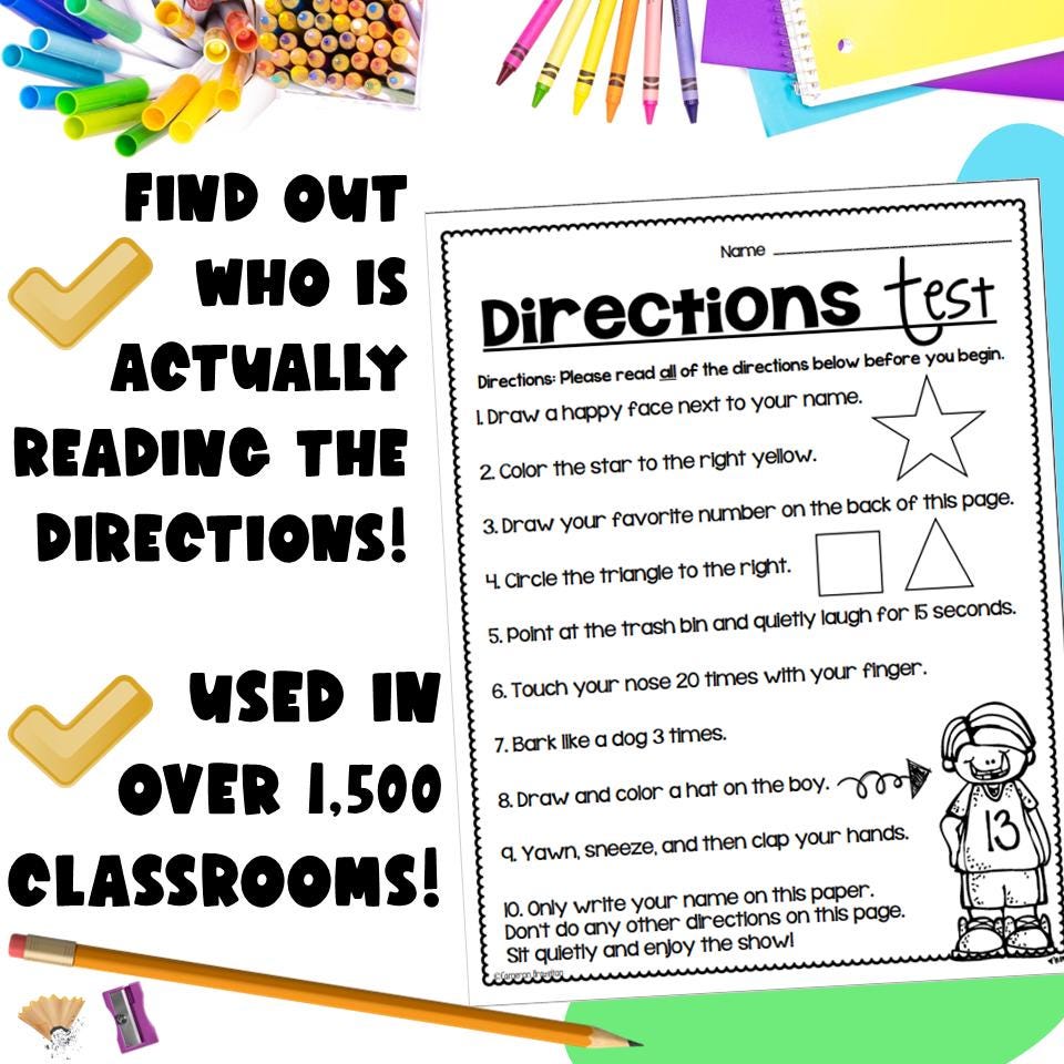 Prank Math Test Printable April Fool's Day Prank Test: Following Directions Activity (instant ...