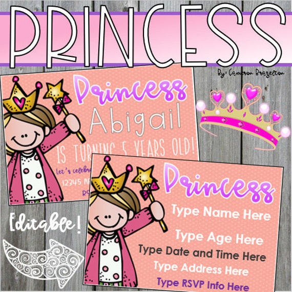 Prinzessin Thema Geburtstag Party Einladung Editierbare Etsy
