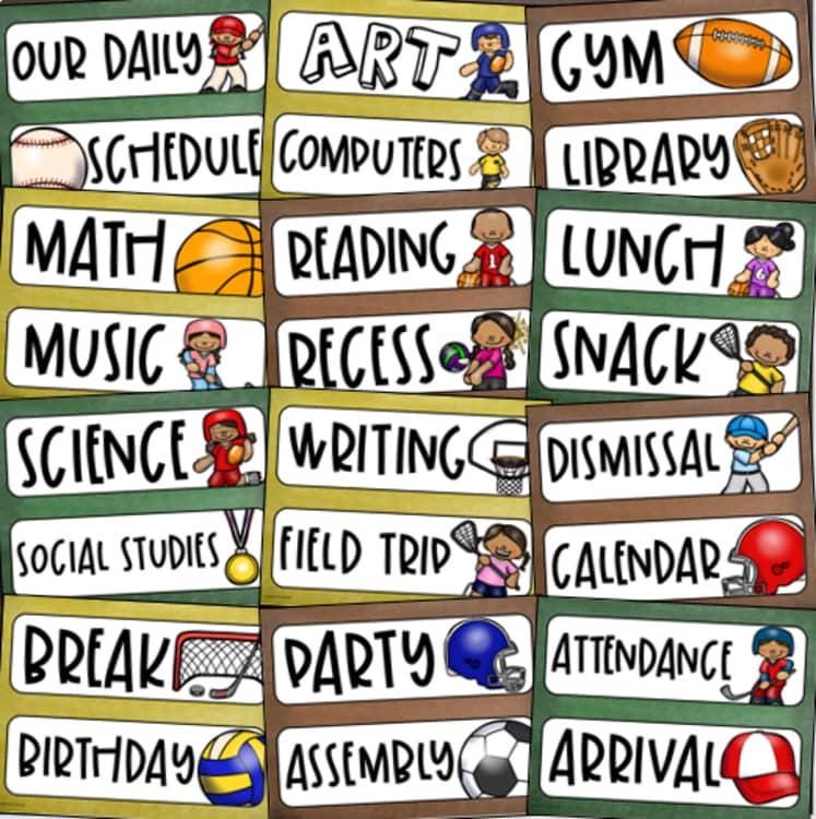 Daily Visual Schedule Cards for Classroom Agenda Sports Teamwork Theme ...