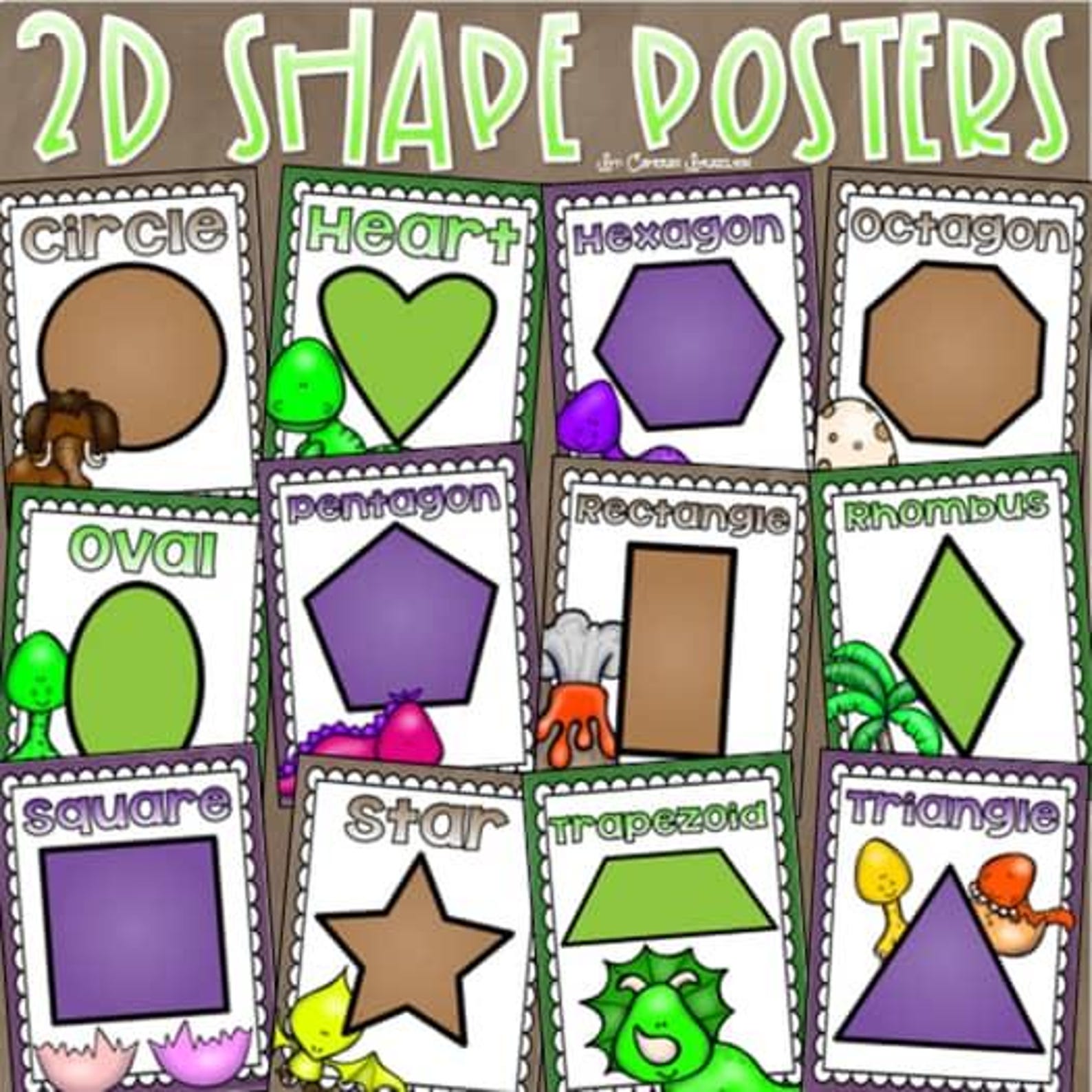 2D Shapes Poster Signs Dinosaur Theme INSTANT DOWNLOAD - Etsy
