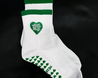 Trendy Pilates Socks / Yoga Socks / Barre Socks / Heart Grips / Self Love Socks