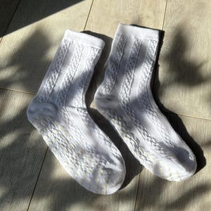 Trendy Pilates Socks / Yoga Socks / Barre Socks with heart grips and cable knit design