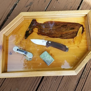 Resin and Wood Valet Tray, Oak & Cedar Whale