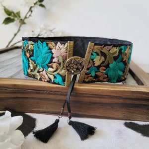 Verdoso Hat band, turquoise, black, teal, brown, green, floral, decorative, womens, adjustable, cowboy, fedora, accessory