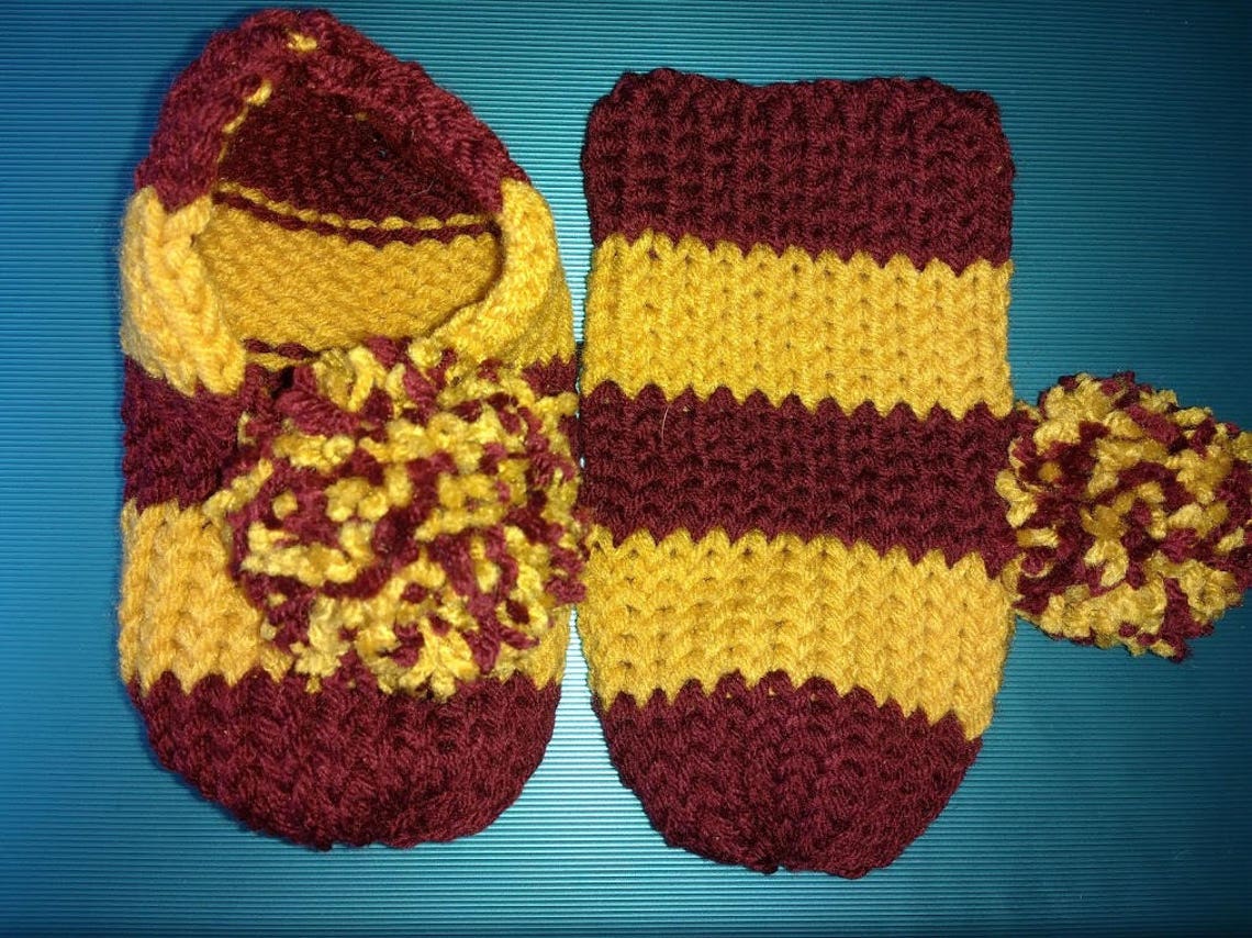 Children's Loom Knit Slippers With Pompom & FREE DOMESTIC SHIPPING Etsy