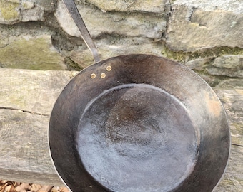 Hand forged Carbon Steel Skillet. Blacksmith handmade cookware frying pan
