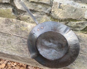 Hand forged Carbon Steel Skillet. Blacksmith handmade cookware frying pan