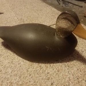 Black duck decoy. Hand carved wood hunting decoy.