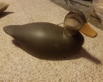 Black duck decoy. Hand carved wood hunting decoy.