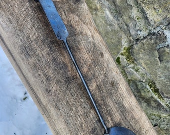 Handmade steel soup ladle. Blacksmith hand forged carbon steel cooking utensil.