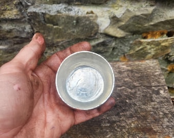 copper whiskey cup. hand raised tinned copper drinking cup