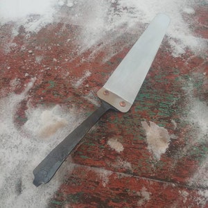 Hand made pie cake server. Stainless steel cookware utensil. Blacksmith hand forged