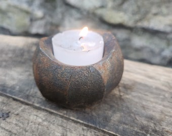 Tea candle holder. Forged steel blacksmith made