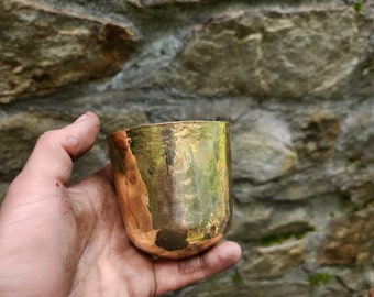 hand raised whiskey cup. tinned brass tumbler.