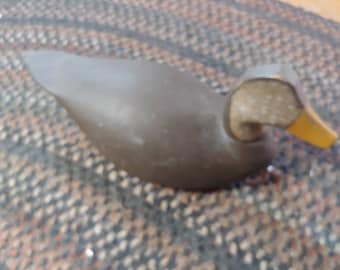 Hand carved Black duck hunting decoy. Hand made wood carving