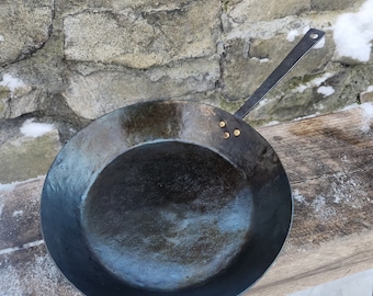 11 inch Forged carbon steel skillet. Blacksmith hand made bespoke cookware. Fry pan.