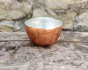 copper cup. hand raised tin lined copper drinking cup.