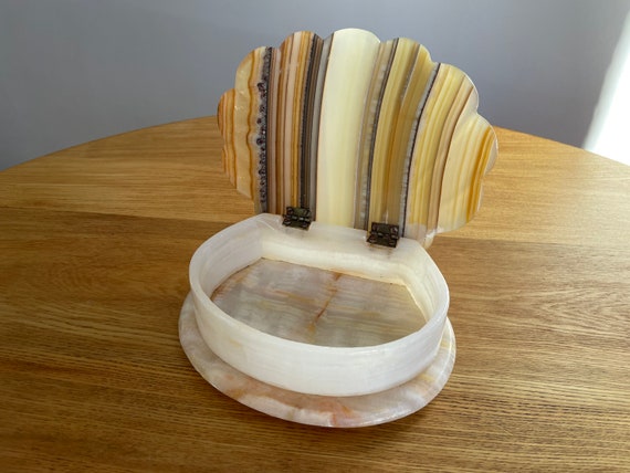 Antique Banded Agate Jewelry Box Shell Shape Trin… - image 2