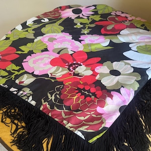 Antique 1920s Silk Piano Shawl Floral Fringe Art Deco Gatsby Glamour