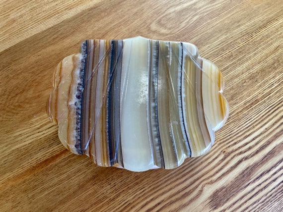 Antique Banded Agate Jewelry Box Shell Shape Trin… - image 1