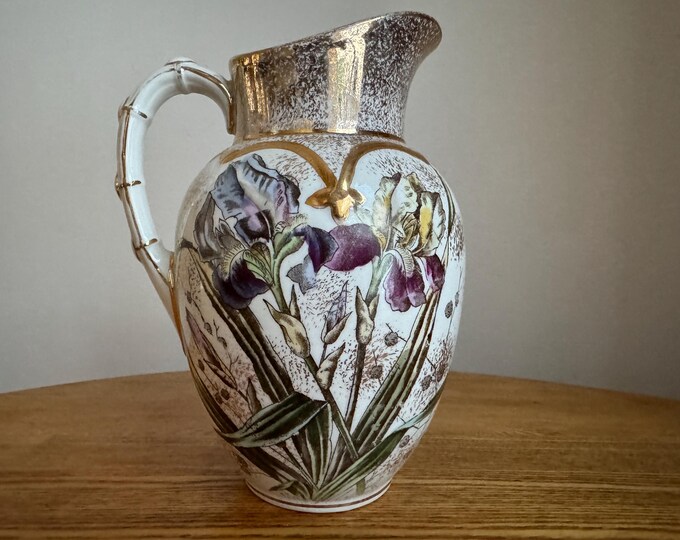 Antique Adamantine China Ironstone Transferware Water Pitcher Iris ...